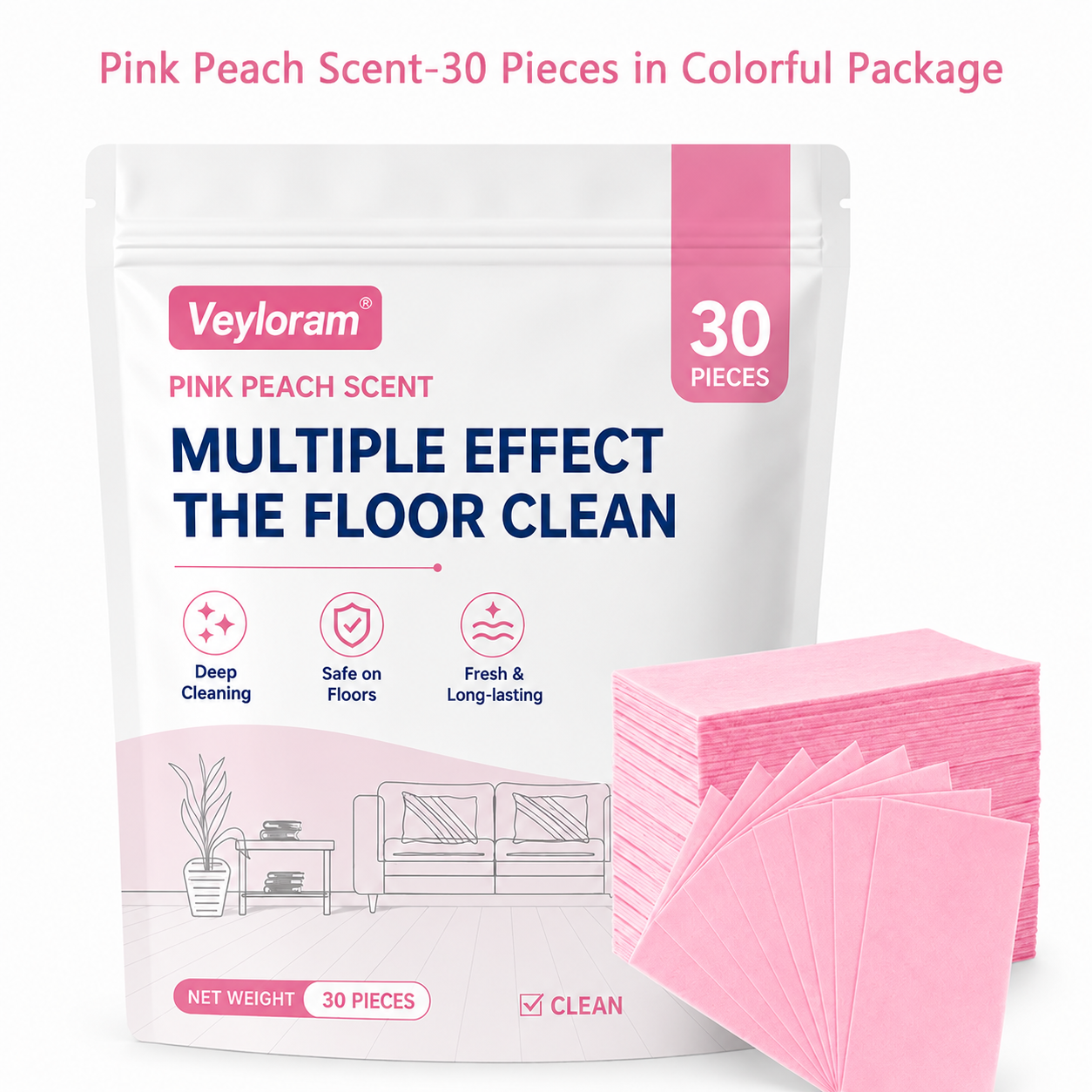 Veyloram Multi-Effect Floor Cleaning Sheets 30-Pieces