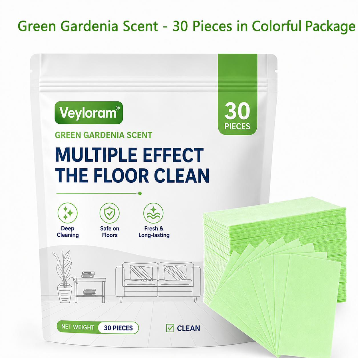 Veyloram Multi-Effect Floor Cleaning Sheets 30-Pieces