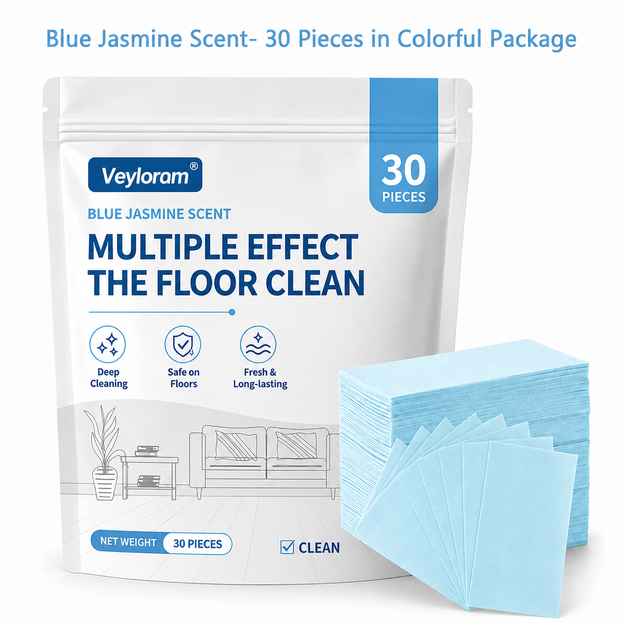 Veyloram Multi-Effect Floor Cleaning Sheets 30-Pieces