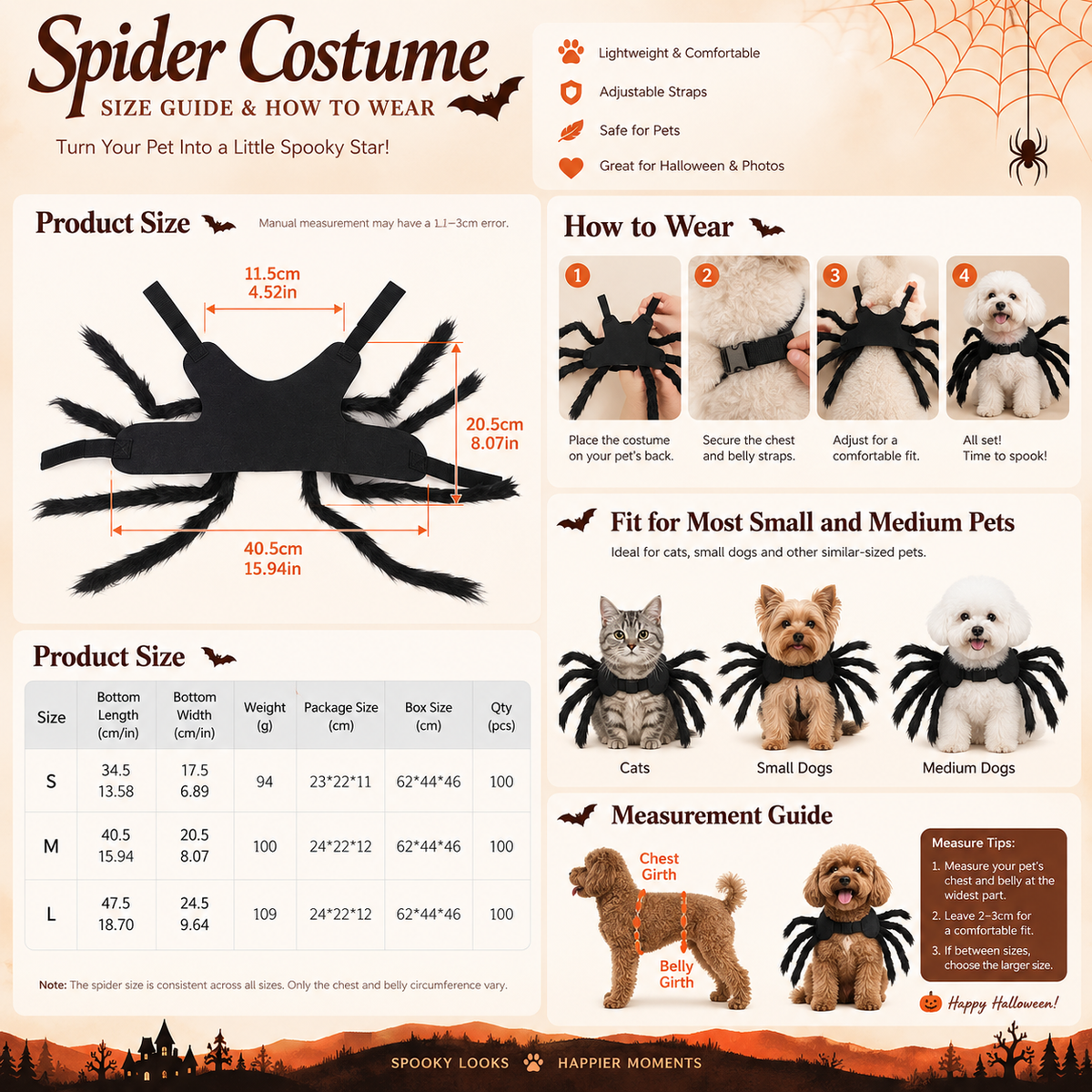 Spooky Spider Pet Costume – Creepy Crawly Halloween Outfit for Dogs & Cats